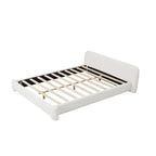 Cama de plataforma tapizada en bouclé, moderna estructura de cama de madera tamaño queen con cabecero para dormitorio, no requiere somier.