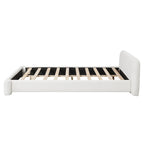 Cama de plataforma tapizada en bouclé, moderna estructura de cama de madera tamaño queen con cabecero para dormitorio, no requiere somier.