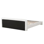 Cama de plataforma tapizada en bouclé, moderna estructura de cama de madera tamaño queen con cabecero para dormitorio, no requiere somier.