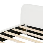 Cama de plataforma tapizada en bouclé, moderna estructura de cama de madera tamaño queen con cabecero para dormitorio, no requiere somier.