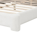 Cama de plataforma tapizada en bouclé, moderna estructura de cama de madera tamaño queen con cabecero para dormitorio, no requiere somier.