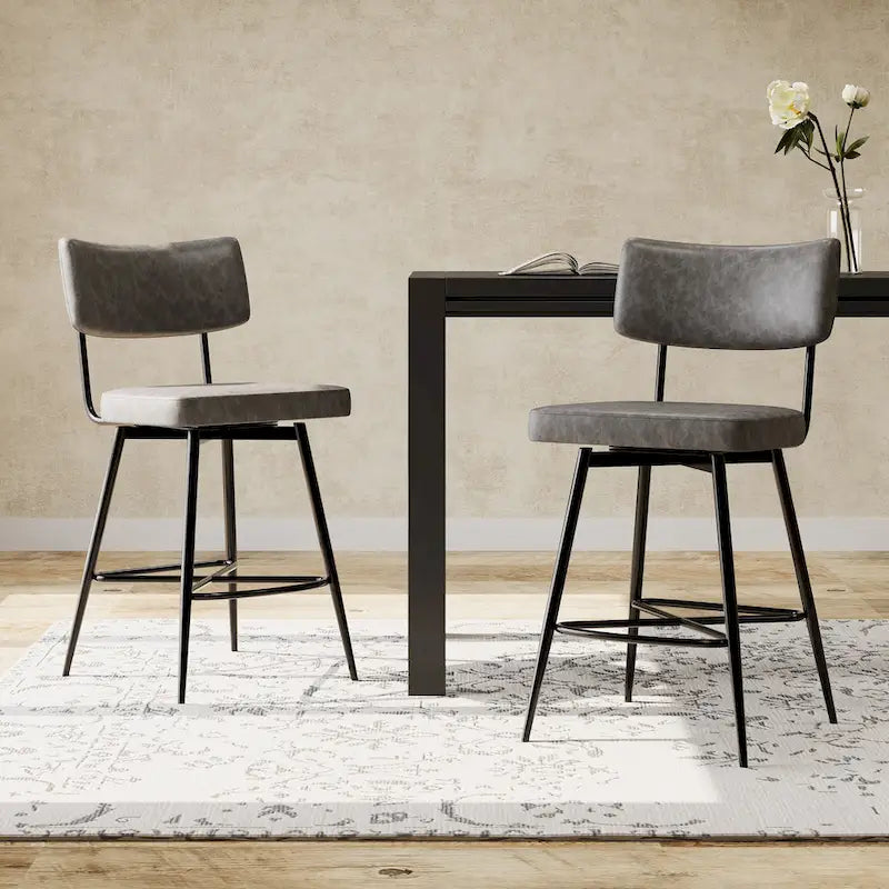 Roomfitters 26 taburetes de mostrador retro giratorios, juego de 2 sillas de bar de cuero PU con asiento acolchado y estructura de hierro