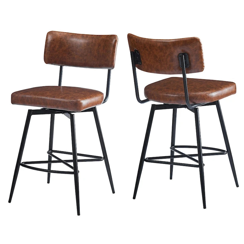 Roomfitters 26 taburetes de mostrador retro giratorios, juego de 2 sillas de bar de cuero PU con asiento acolchado y estructura de hierro