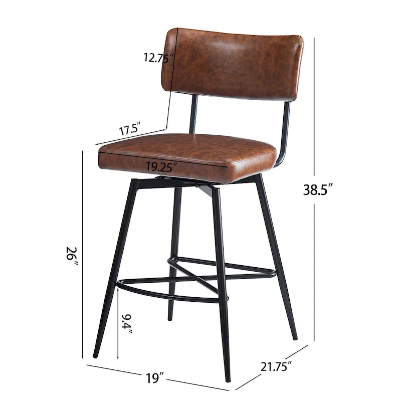 Roomfitters 26 taburetes de mostrador retro giratorios, juego de 2 sillas de bar de cuero PU con asiento acolchado y estructura de hierro