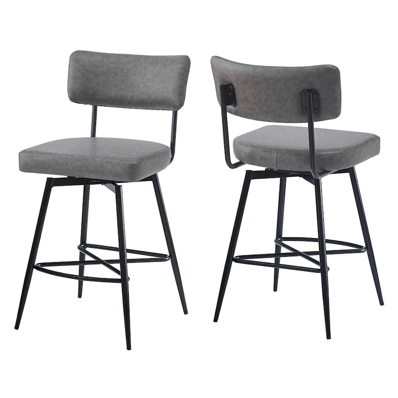 Roomfitters 26 taburetes de mostrador retro giratorios, juego de 2 sillas de bar de cuero PU con asiento acolchado y estructura de hierro