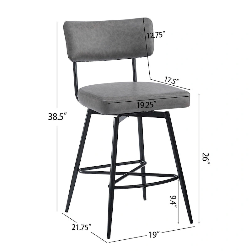 Roomfitters 26 taburetes de mostrador retro giratorios, juego de 2 sillas de bar de cuero PU con asiento acolchado y estructura de hierro