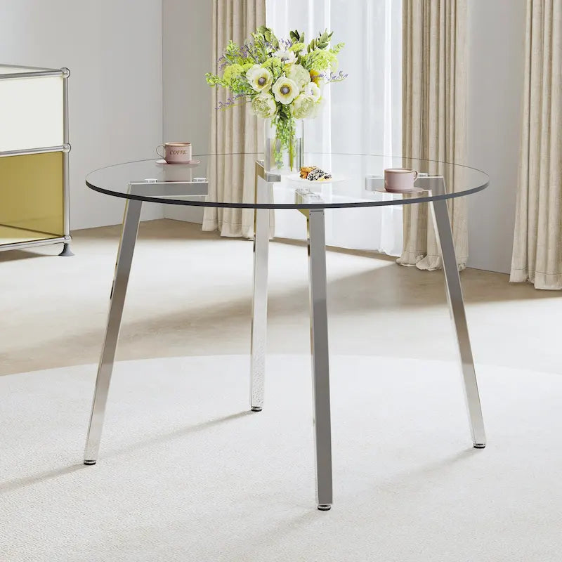 Mesa de comedor de cristal templado negro/transparente/dorado – Cuadrada, 4 plazas