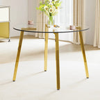Mesa de comedor de cristal templado negro/transparente/dorado – Cuadrada, 4 plazas