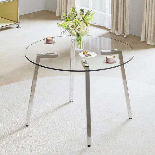 Mesa de comedor de cristal templado negro/transparente/dorado – Cuadrada, 4 plazas