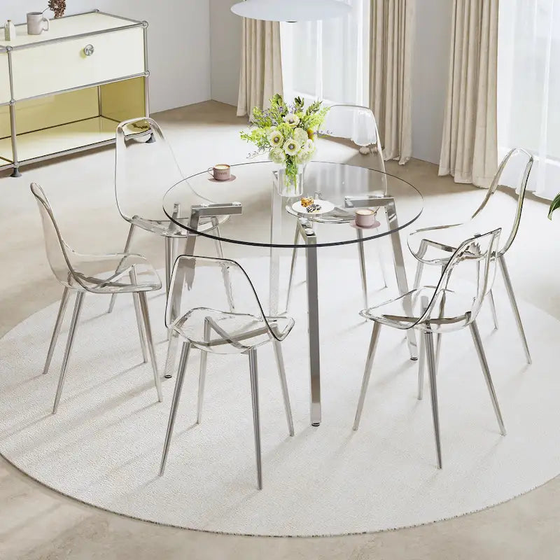 Mesa de comedor de cristal templado negro/transparente/dorado – Cuadrada, 4 plazas