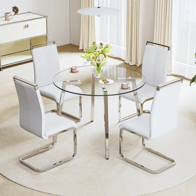 Mesa de comedor de cristal templado negro/transparente/dorado – Cuadrada, 4 plazas