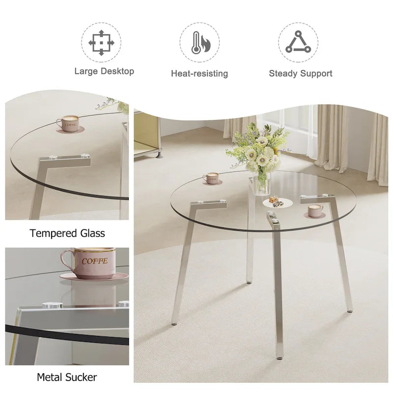 Mesa de comedor de cristal templado negro/transparente/dorado – Cuadrada, 4 plazas