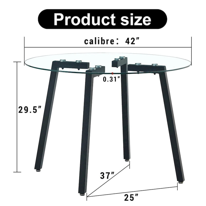 Mesa de comedor de cristal templado negro/transparente/dorado – Cuadrada, 4 plazas