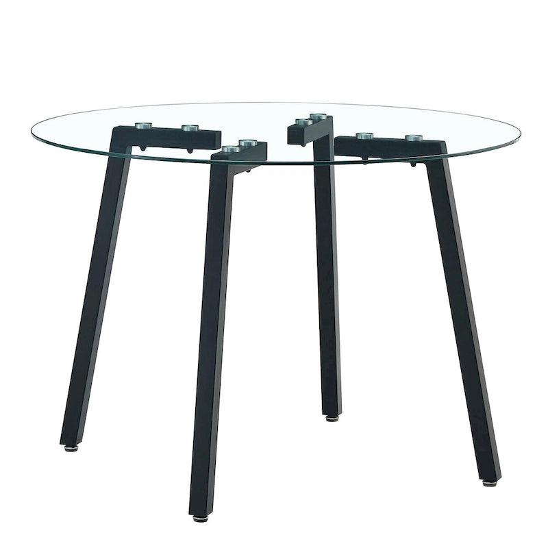 Mesa de comedor de cristal templado negro/transparente/dorado – Cuadrada, 4 plazas