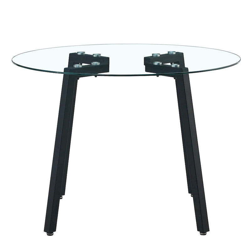 Mesa de comedor de cristal templado negro/transparente/dorado – Cuadrada, 4 plazas