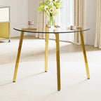 Mesa de comedor de cristal templado negro/transparente/dorado – Cuadrada, 4 plazas