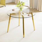 Mesa de comedor de cristal templado negro/transparente/dorado – Cuadrada, 4 plazas