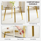 Mesa de comedor de cristal templado negro/transparente/dorado – Cuadrada, 4 plazas