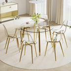 Mesa de comedor de cristal templado negro/transparente/dorado – Cuadrada, 4 plazas