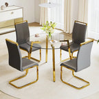 Mesa de comedor de cristal templado negro/transparente/dorado – Cuadrada, 4 plazas