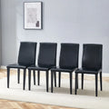 Silla de Comedor Negra sin Brazos, Juego de 4, Asiento de Cuero PU, Patas Metálicas