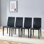 Silla de Comedor Negra sin Brazos, Juego de 4, Asiento de Cuero PU, Patas Metálicas