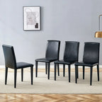 Silla de Comedor Negra sin Brazos, Juego de 4, Asiento de Cuero PU, Patas Metálicas