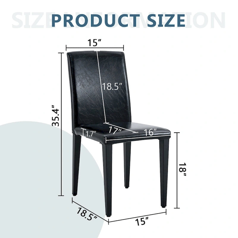 Silla de Comedor Negra sin Brazos, Juego de 4, Asiento de Cuero PU, Patas Metálicas