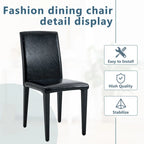 Silla de Comedor Negra sin Brazos, Juego de 4, Asiento de Cuero PU, Patas Metálicas