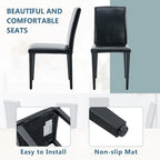 Silla de Comedor Negra sin Brazos, Juego de 4, Asiento de Cuero PU, Patas Metálicas
