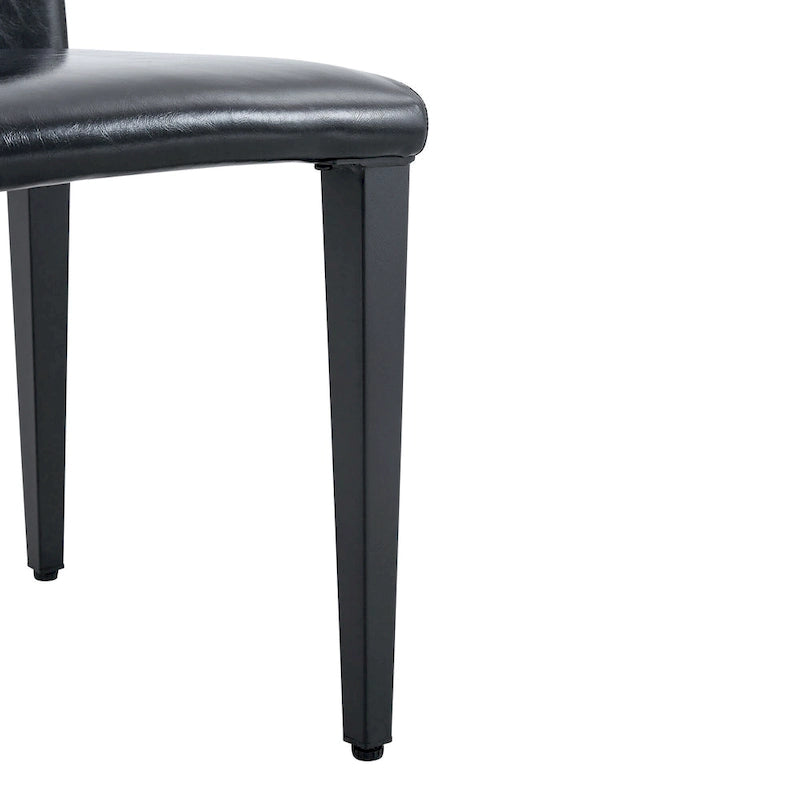Silla de Comedor Negra sin Brazos, Juego de 4, Asiento de Cuero PU, Patas Metálicas