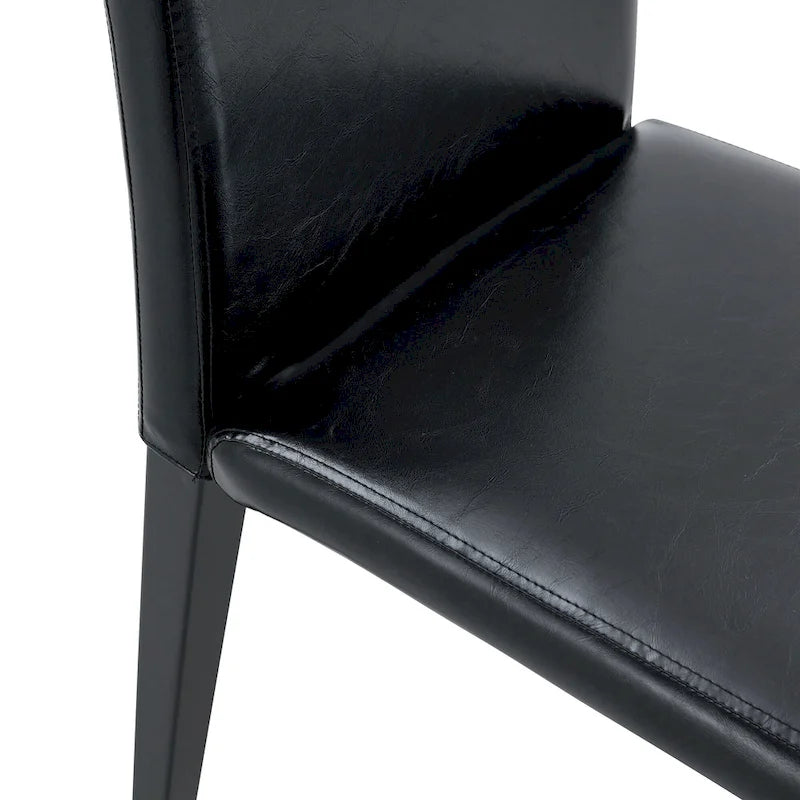 Silla de Comedor Negra sin Brazos, Juego de 4, Asiento de Cuero PU, Patas Metálicas