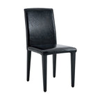 Silla de Comedor Negra sin Brazos, Juego de 4, Asiento de Cuero PU, Patas Metálicas