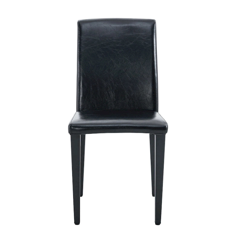 Silla de Comedor Negra sin Brazos, Juego de 4, Asiento de Cuero PU, Patas Metálicas