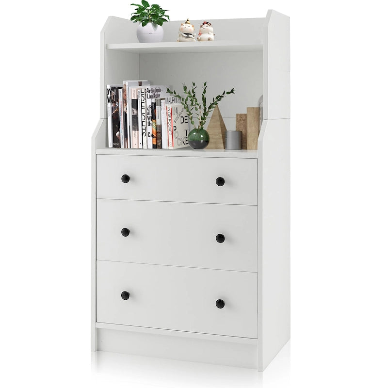 Gymax Cómoda de 3 cajones de 44 pulgadas de alto, organizador de almacenamiento de madera con 2