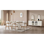 Juego de mesa de comedor ovalada Blin de 8 piezas, 6 sillas de comedor con patas de madera y aparador de 72 pulgadas con espejo