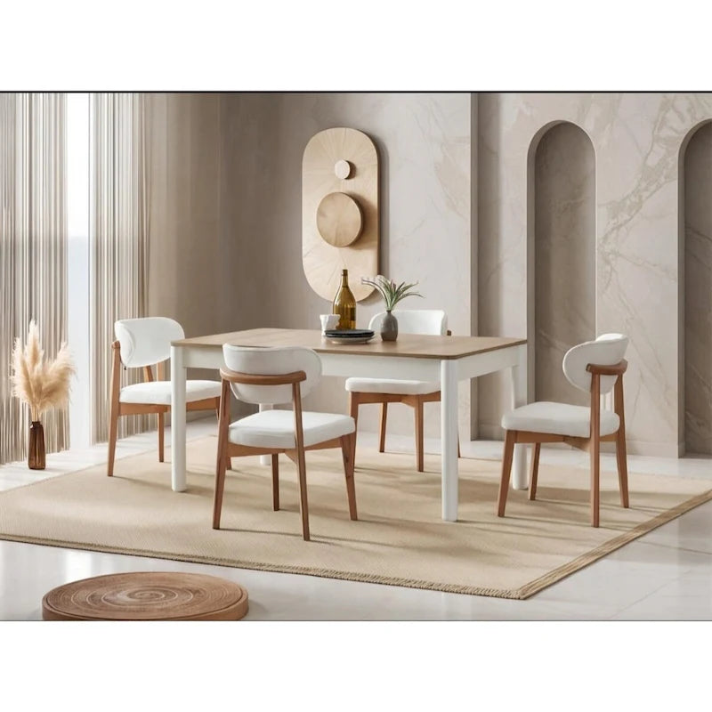 Juego de mesa de comedor ovalada Blin de 8 piezas, 6 sillas de comedor con patas de madera y aparador de 72 pulgadas con espejo
