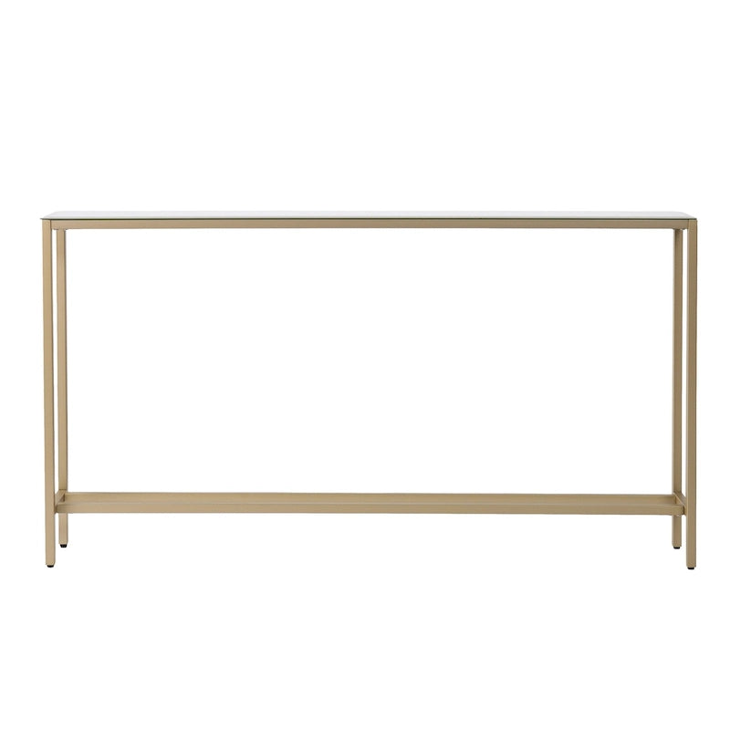 Mesa consola de cristal con espejo plateado, patas de metal dorado y estilo moderno - 56 L x 8 W x 30 H