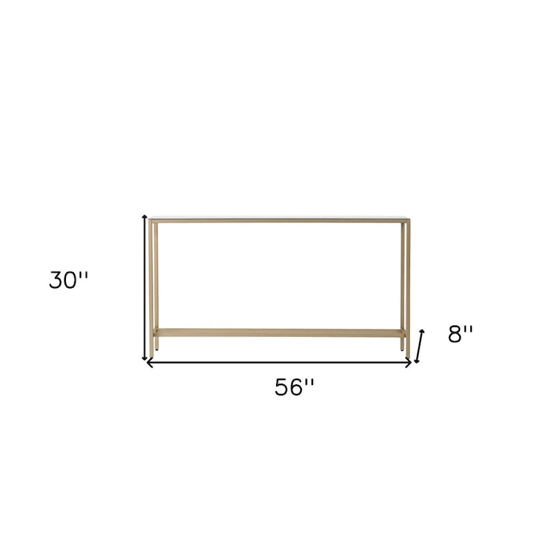 Mesa consola de cristal con espejo plateado, patas de metal dorado y estilo moderno - 56 L x 8 W x 30 H
