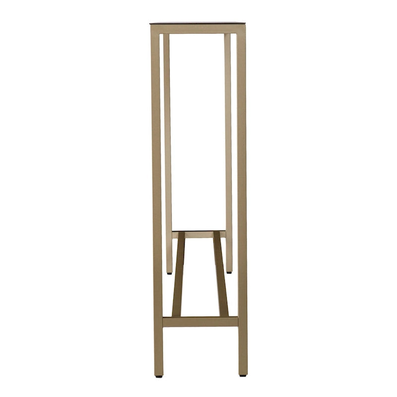 Mesa consola de cristal con espejo plateado, patas de metal dorado y estilo moderno - 56 L x 8 W x 30 H