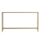 Mesa consola de cristal con espejo plateado, patas de metal dorado y estilo moderno - 56 L x 8 W x 30 H
