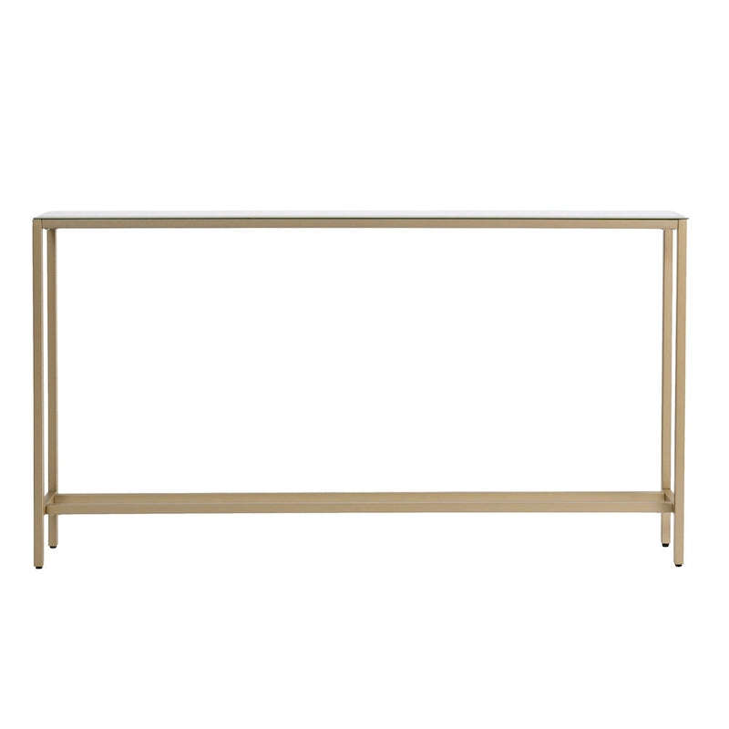 Mesa consola de cristal con espejo plateado, patas de metal dorado y estilo moderno - 56 L x 8 W x 30 H