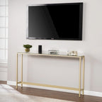 Mesa consola de cristal con espejo plateado, patas de metal dorado y estilo moderno - 56 L x 8 W x 30 H