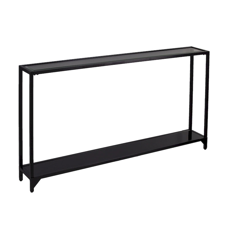 Mesa consola de espejo y cristal con marco de metal y estante - 56 L x 8 An x 29 Al