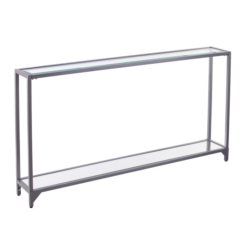 Mesa consola de espejo y cristal con marco de metal y estante - 56 L x 8 An x 29 Al