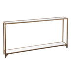 Mesa consola de espejo y cristal con marco de metal y estante - 56 L x 8 An x 29 Al