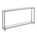 Mesa consola de espejo y cristal con marco de metal y estante - 56 L x 8 An x 29 Al