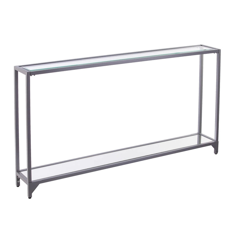 Mesa consola de espejo y cristal con marco de metal y estante - 56 L x 8 An x 29 Al