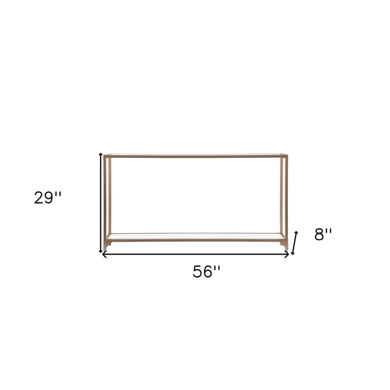 Mesa consola de espejo y cristal con marco de metal y estante - 56 L x 8 An x 29 Al