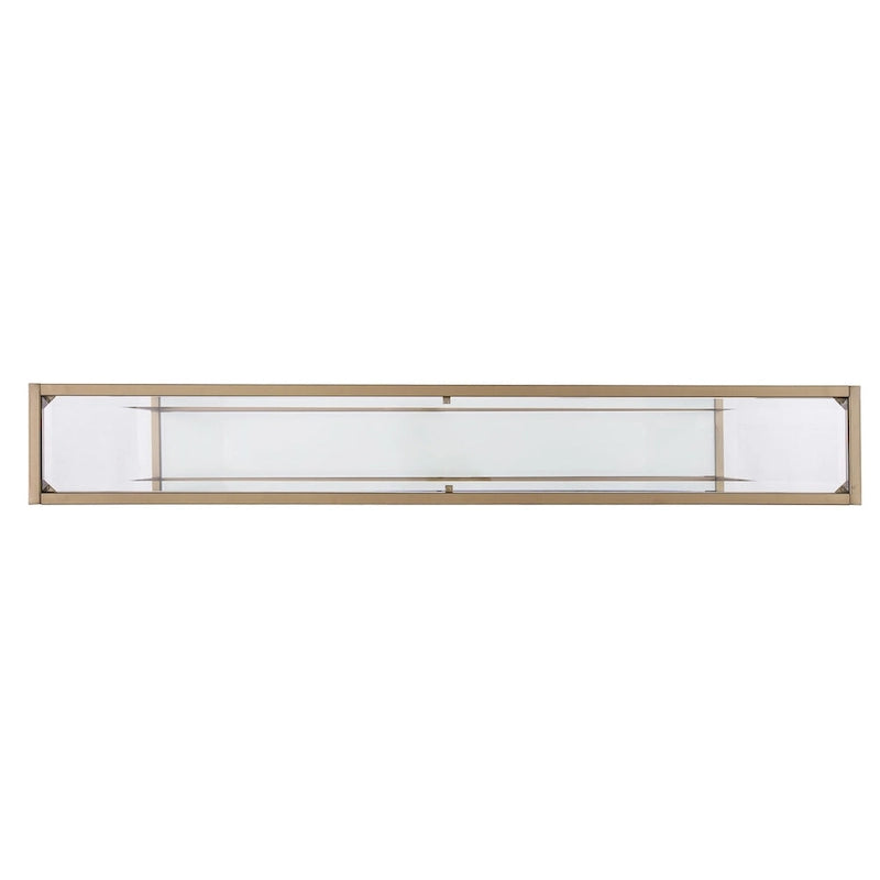 Mesa consola de espejo y cristal con marco de metal y estante - 56 L x 8 An x 29 Al